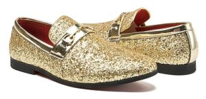 Men Loafer Metallic Textured Slip-on Glitter Sequins Fashion Wedding Dress Shoes Golden