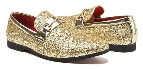 Men Loafer Metallic Textured Slip-on Glitter Sequins Fashion Wedding Dress Shoes Golden