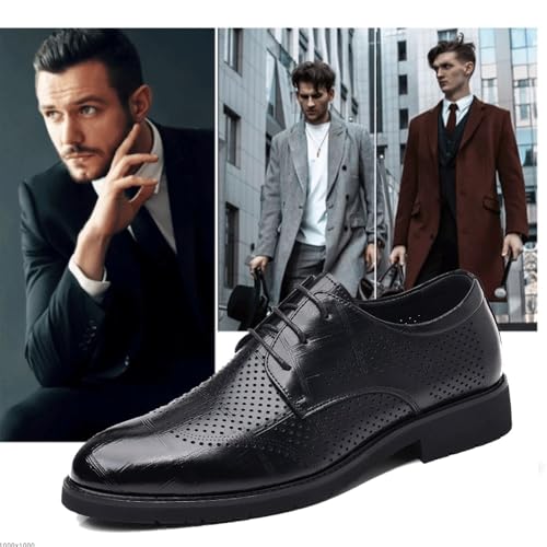 Mens Hollow Oxford Shoes Lace Up Party Pu Leather Cap Toe Design Non Slip Block Heel Shoe for Business Office Party Wedding