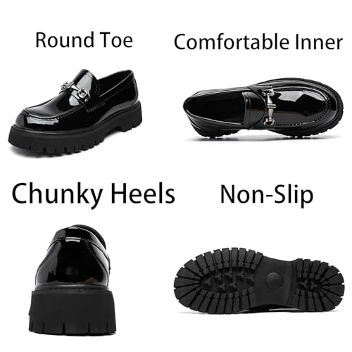 Mens Patent Leather Slip-On Platform Dress Horsebit Loafer Low Heels Round Toe Non-Slip Penny Shoes for Formal Business Wedding