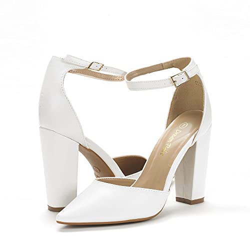 Women's Coco High Heels Chunky Block Pumps Pointed Closed Toe Ankle Strap Dress Shoes