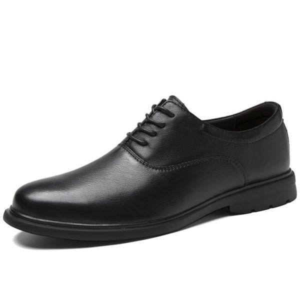 Men's Classic Dress Oxford Shoes - Lace-up Formal Tuxedo Shoes for Wedding, Round Toe Leather, Non Slip Block Heel
