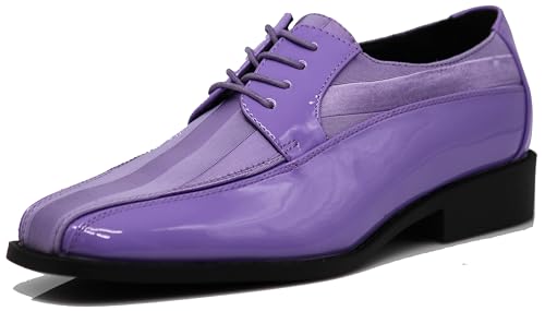 BMY Men's Striped Satin Matching Patent Upper Oxfords Formal Dress Shoes