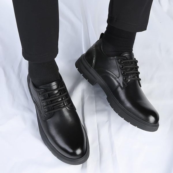 Men's Platform Dress Oxford Formal Shoes Lace Up Genuine Leather Block Heel Wedding Prom Round Toe