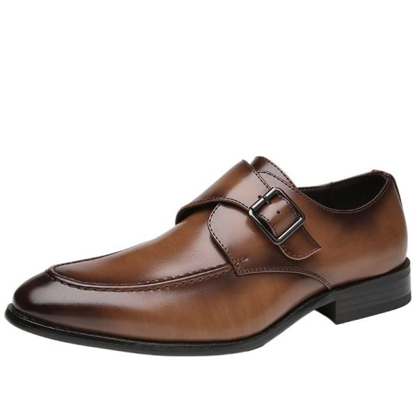 Formal Monk Shoes Dress Oxford for Men's Wedding Anti-Slip Rubber Sole Slip Resistant Block Heel Shoe Slip On Top-Grain Leather