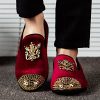 Mens Velvet Loafers Dress Shoes with Metal Embellishments Party Luxury Loafer Shoes