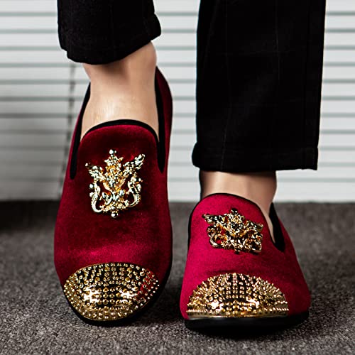 Mens Velvet Loafers Dress Shoes with Metal Embellishments Party Luxury Loafer Shoes
