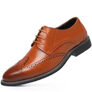 Formal Shoes for Men Lace Up Leather Uniform Prom Wedding Slip Resistant Block Heel Rubber Sole Casual Shoe Round Toe
