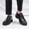 Men's Leather Platform Block Heel Oxfords Classic Round Toe Lace Up Lug Sole Soft Bottom Business Work Dress Shoes for Weddings