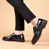 Mens Monk Dress Oxford Shoes Wedding Slip Resistant Block Heel Anti-Slip Rubber Sole Shoe Plain Toe Slip-on Waterproof Leather