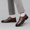 Wedding Mens Oxford Shoes French Leather Lace-up Pointed Toe Anti-Slip Rubber Sole Slip Resistant Block Heel Shoe for Business