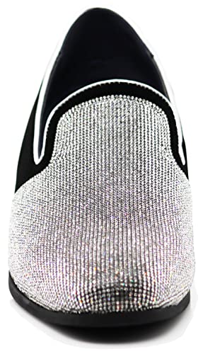 TRS Men Rhinestone Round Toe Suede Chrome Heels Dress Loafer Slip On Fashion Shoes