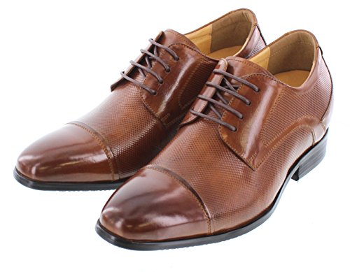 Men's Invisible Height Increasing Elevator Shoes - Brown Premium Leather Lace-up Formal Oxfords - 3 Inches Taller - Y40201 -