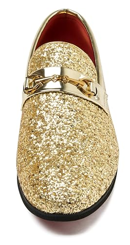 Men Loafer Metallic Textured Slip-on Glitter Sequins Fashion Wedding Dress Shoes Golden