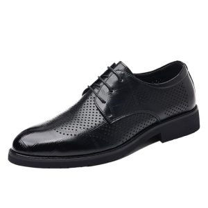 Mens Hollow Oxford Shoes Lace Up Party Pu Leather Cap Toe Design Non Slip Block Heel Shoe for Business Office Party Wedding