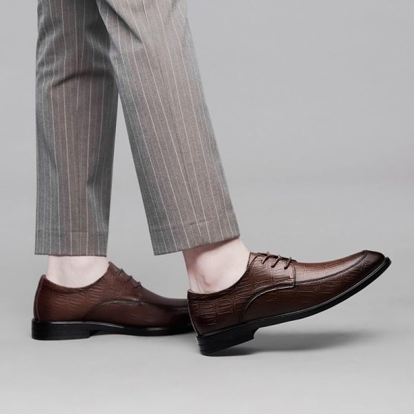 Wedding Mens Oxford Shoes French Leather Lace-up Pointed Toe Anti-Slip Rubber Sole Slip Resistant Block Heel Shoe for Business