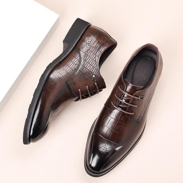 Men Dress Shoes Lace Up Pu Leather Classic Business Party Wedding Rubber Sole Slip Resistant Block Heel Casual Casual