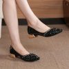 Women's Wedding Pumps Rhinestones Sequins Chunky Low Block Heels Pumps Dress Evening Shoes for Women Bridal