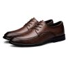 Wedding Mens Oxford Shoes French Leather Lace-up Pointed Toe Anti-Slip Rubber Sole Slip Resistant Block Heel Shoe for Business