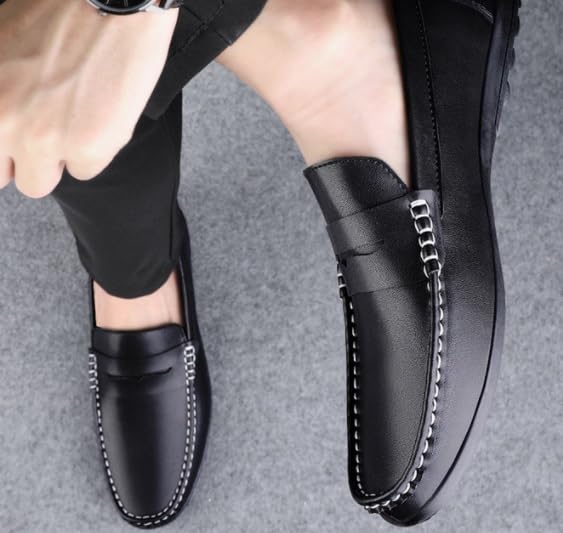 PU Leather Slip Resistant Flat Heel Lightweight Classic Slip-on Party Shoes Wedding Loafers for Mens