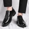 Mens Hollow Oxford Shoes Lace Up Party Pu Leather Cap Toe Design Non Slip Block Heel Shoe for Business Office Party Wedding