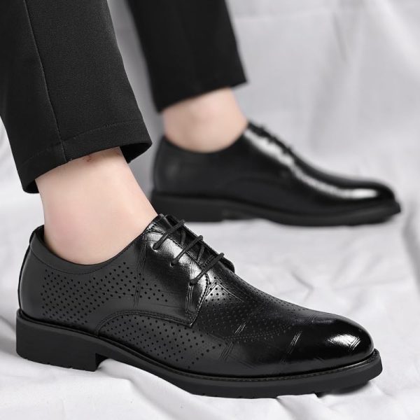 Mens Hollow Oxford Shoes Lace Up Party Pu Leather Cap Toe Design Non Slip Block Heel Shoe for Business Office Party Wedding