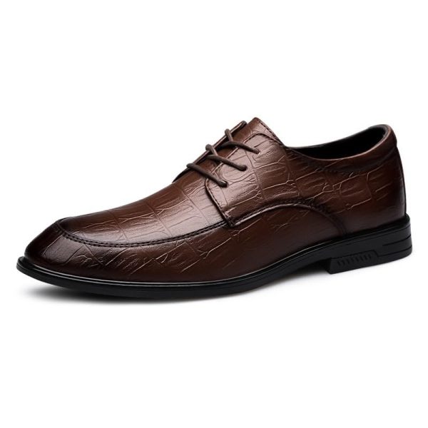 Wedding Mens Oxford Shoes French Leather Lace-up Pointed Toe Anti-Slip Rubber Sole Slip Resistant Block Heel Shoe for Business