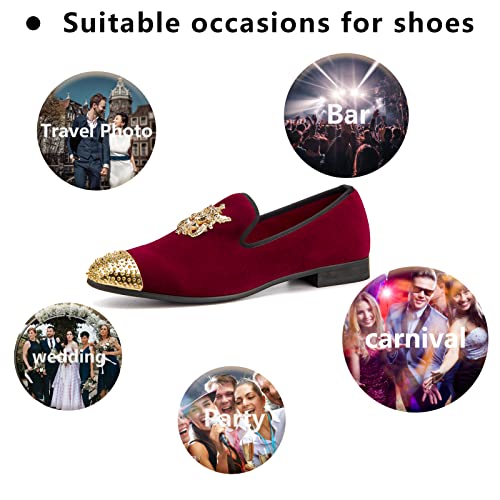 Mens Velvet Loafers Dress Shoes with Metal Embellishments Party Luxury Loafer Shoes