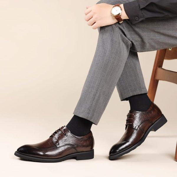 Men Dress Shoes Lace Up Pu Leather Classic Business Party Wedding Rubber Sole Slip Resistant Block Heel Casual Casual