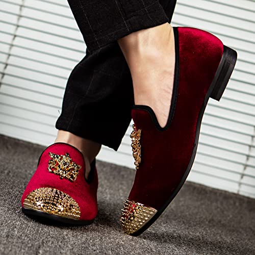 Mens Velvet Loafers Dress Shoes with Metal Embellishments Party Luxury Loafer Shoes