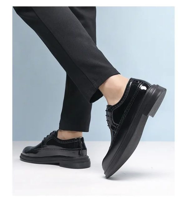 Brogue Oxford Shoes for Men Burnished Leather Lace Up Wedding Anti-Slip Rubber Sole Slip Resistant Block Heel Shoe Business Cap