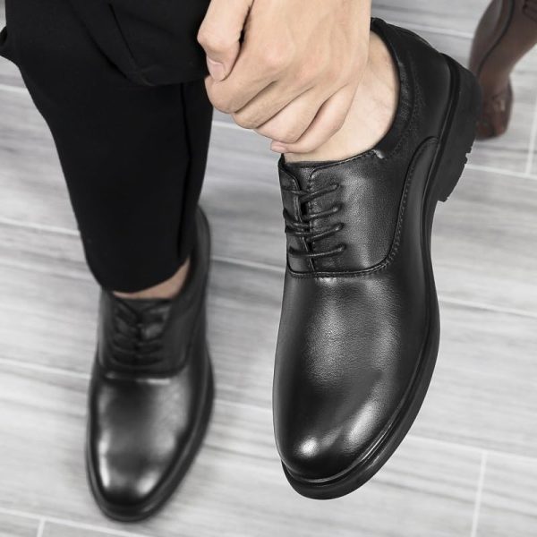Men's Classic Dress Oxford Shoes - Lace-up Formal Tuxedo Shoes for Wedding, Round Toe Leather, Non Slip Block Heel