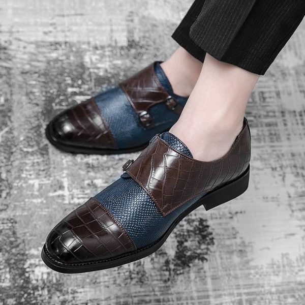 Mens Two Tone Double Monk Dress Oxford Formal Shoes Tuxedo Vintage Business Tuxedo Wedding Non Slip Block Heel Anti-Slip Formal