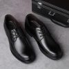 Mens Dress Formal Shoes Calfskin Leather Fashion Lace Up Anti-Slip Non Slip Rubber Sole Block Heel Shoe for Business Office