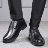Mens Dress Formal Shoes Calfskin Leather Fashion Lace Up Anti-Slip Non Slip Rubber Sole Block Heel Shoe for Business Office
