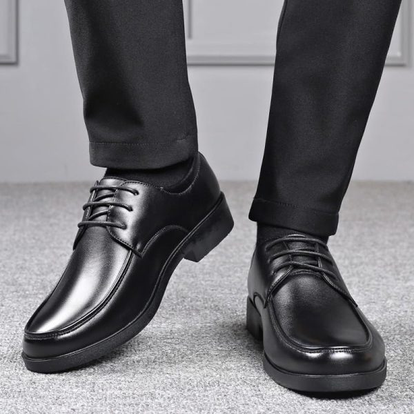 Mens Dress Formal Shoes Calfskin Leather Fashion Lace Up Anti-Slip Non Slip Rubber Sole Block Heel Shoe for Business Office