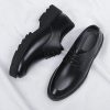 Men's Leather Platform Block Heel Oxfords Classic Round Toe Lace Up Lug Sole Soft Bottom Business Work Dress Shoes for Weddings