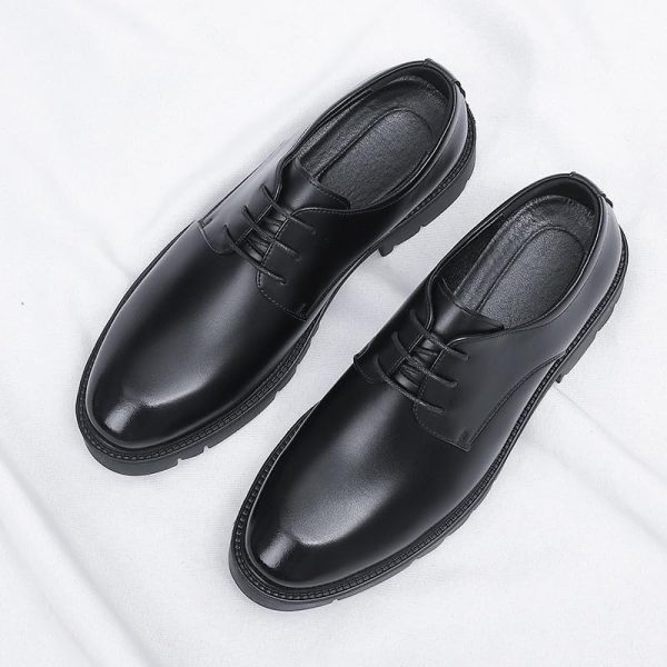 Men's Leather Platform Block Heel Oxfords Classic Round Toe Lace Up Lug Sole Soft Bottom Business Work Dress Shoes for Weddings
