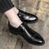 Men Brogue Monk Oxford Dress Shoes Fashion Outdoor Working Slip-on Pointed Toe Waterproof Leather Prom Wedding Tuxedo Heel Non