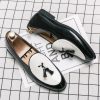 Men's Leather Loafers with Tassels, Two-Toned, Low Heel Slip On Shoes for Dance Party Wedding Prom