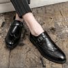 Men Brogue Monk Oxford Dress Shoes Fashion Outdoor Working Slip-on Pointed Toe Waterproof Leather Prom Wedding Tuxedo Heel Non