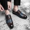 Mens Two Tone Double Monk Dress Oxford Formal Shoes Tuxedo Vintage Business Tuxedo Wedding Non Slip Block Heel Anti-Slip Formal