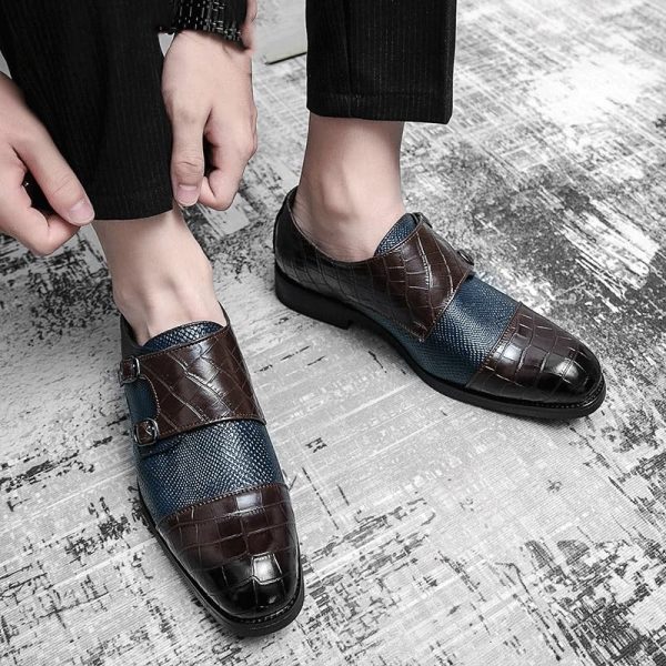 Mens Two Tone Double Monk Dress Oxford Formal Shoes Tuxedo Vintage Business Tuxedo Wedding Non Slip Block Heel Anti-Slip Formal