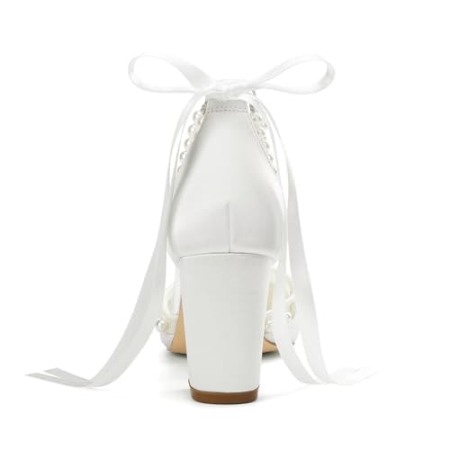 Wedding Shoes for Bride Block Heel Bridal Heels Closed Toe Pearl Heels Bridal Shoes