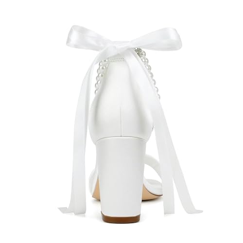 Block Heel Bridal Shoes Open Toe Wedding Shoes for Bride Pearl Heels Wedding Sandals