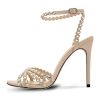 Rhinestone High Heels Stiletos Heels for Women Strappy Buckle Heels Round Toe Sexy Dressy Pumps Sandals
