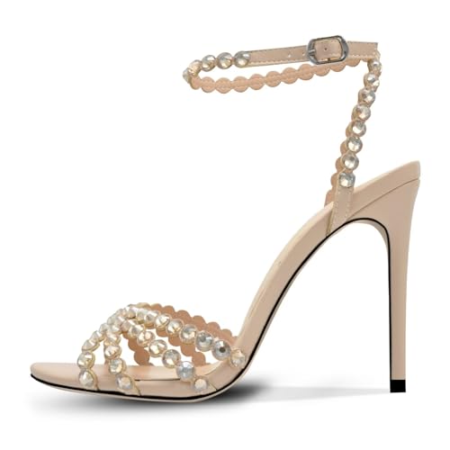 Rhinestone High Heels Stiletos Heels for Women Strappy Buckle Heels Round Toe Sexy Dressy Pumps Sandals