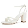 Block Heel Wedding Shoes for Bride Pearl Heels Open Toe Bridal Shoes Chunky Heel Wedding Sandals
