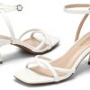 Wide Width Womens Sandals Square Open Toe Kitten Heels Strappy Ankle Strap Sandals Comfortable Dressy Party Wedding Shoes
