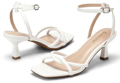 Wide Width Womens Sandals Square Open Toe Kitten Heels Strappy Ankle Strap Sandals Comfortable Dressy Party Wedding Shoes